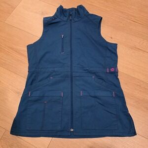 Wink Wonderflex Utility Scrub Vest Blue Women Sz Small Pockets Medical EUC